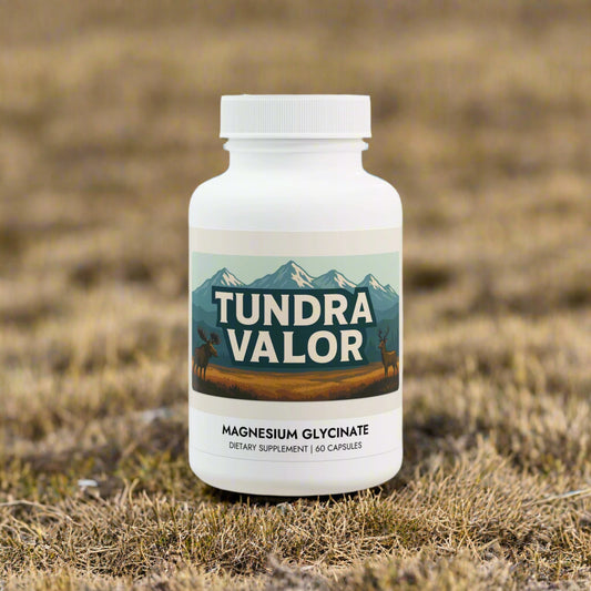 Supplement bottle labeled 'Tundra Valor' on a white background
