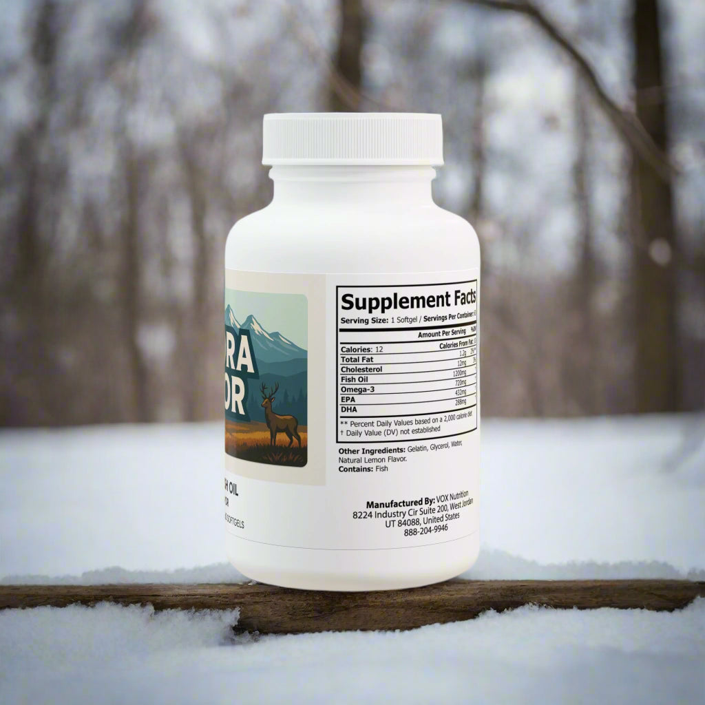 Supplement bottle with label on a white background