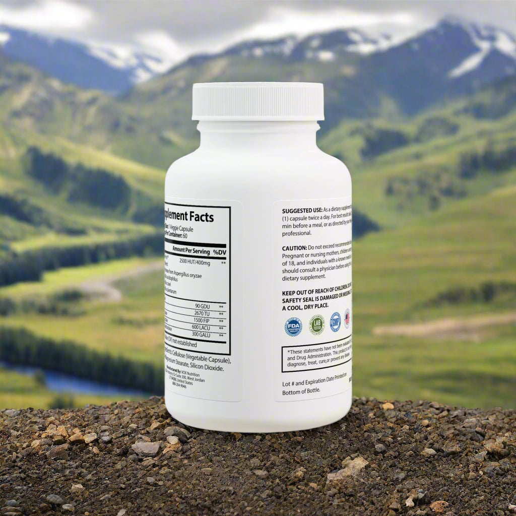 Supplement bottle with label on a white background