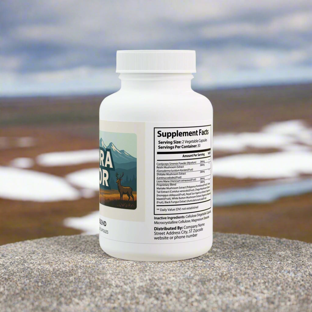 Supplement bottle with label on a white background