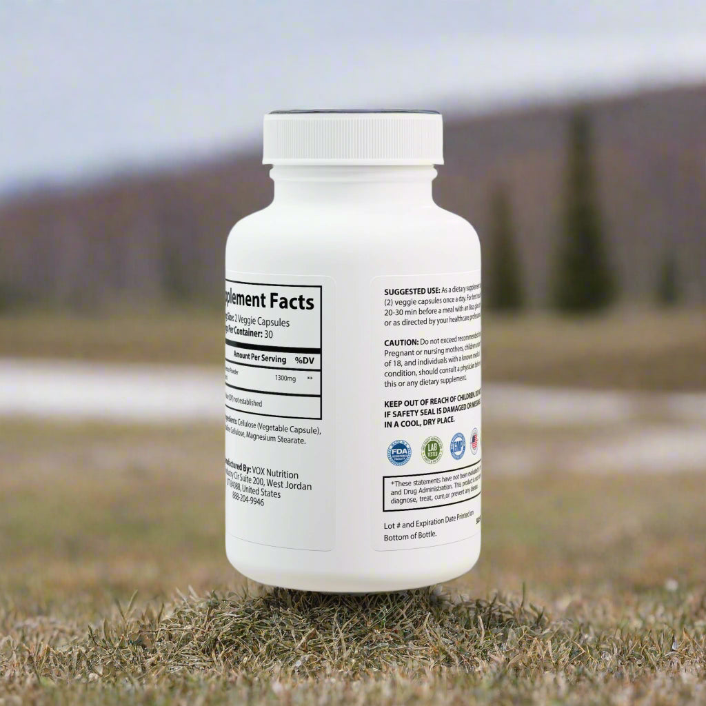 Supplement bottle with label on a white background