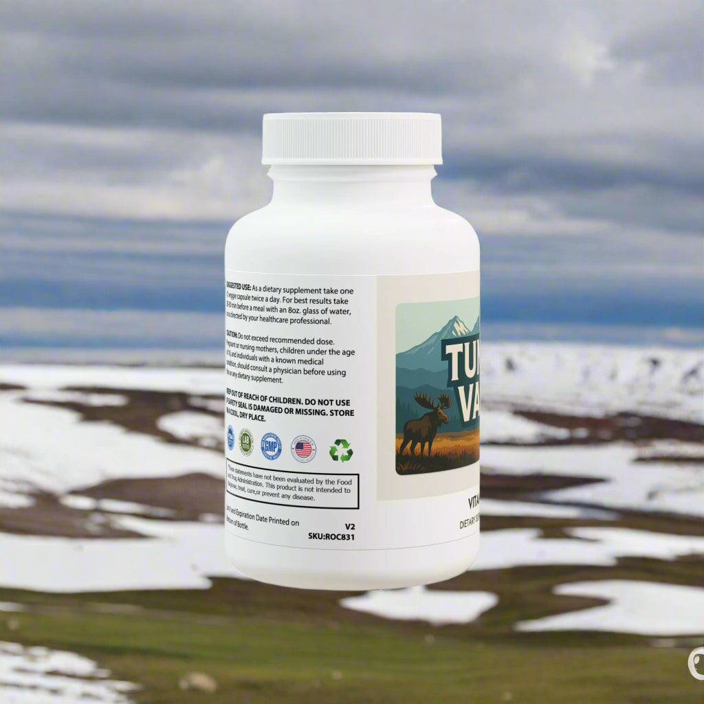 Supplement bottle with label on a white background