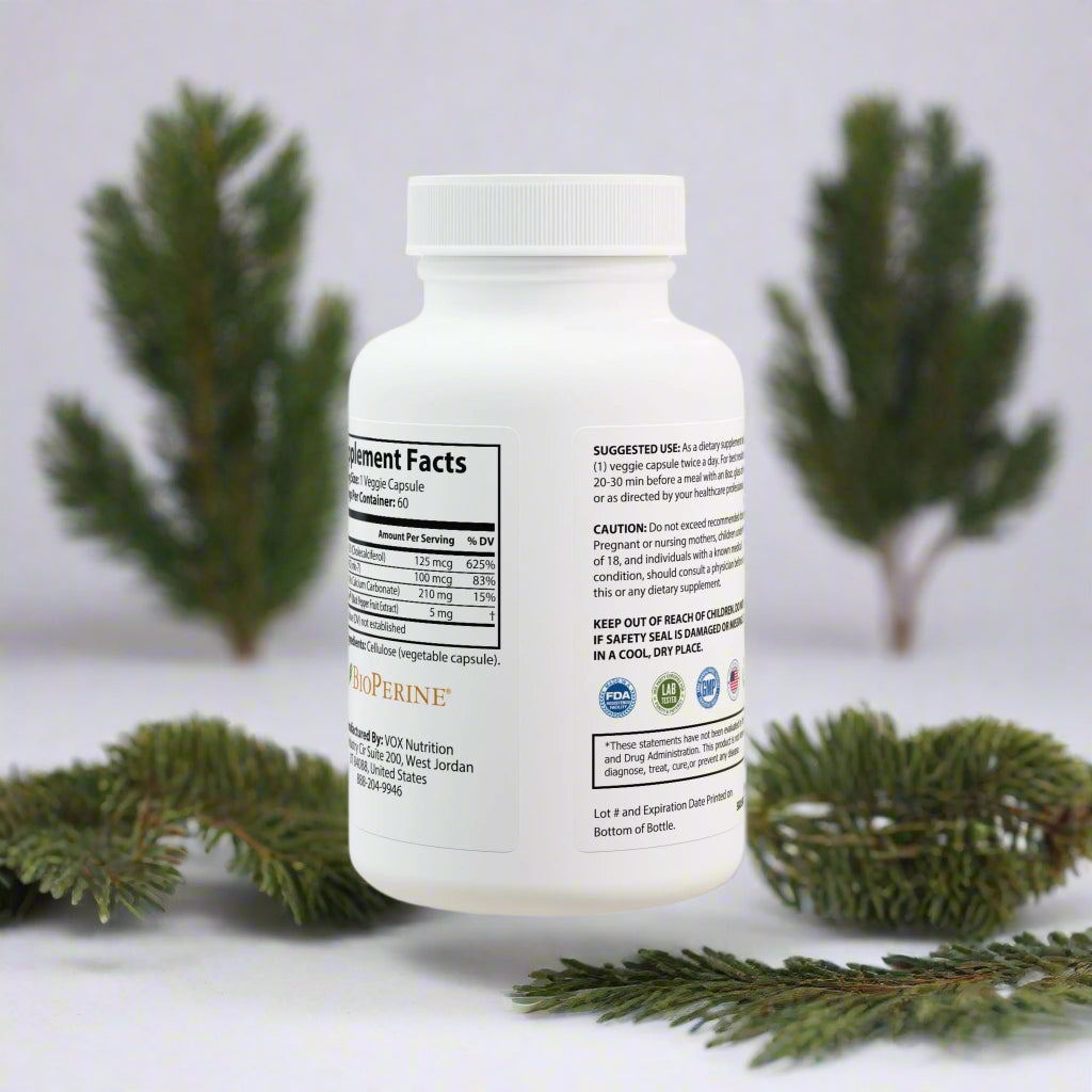 Supplement bottle with label on a white background