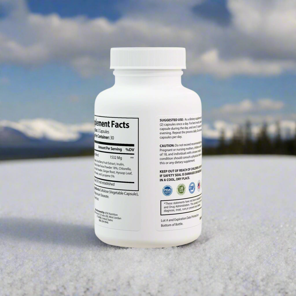 Supplement bottle with label on a white background