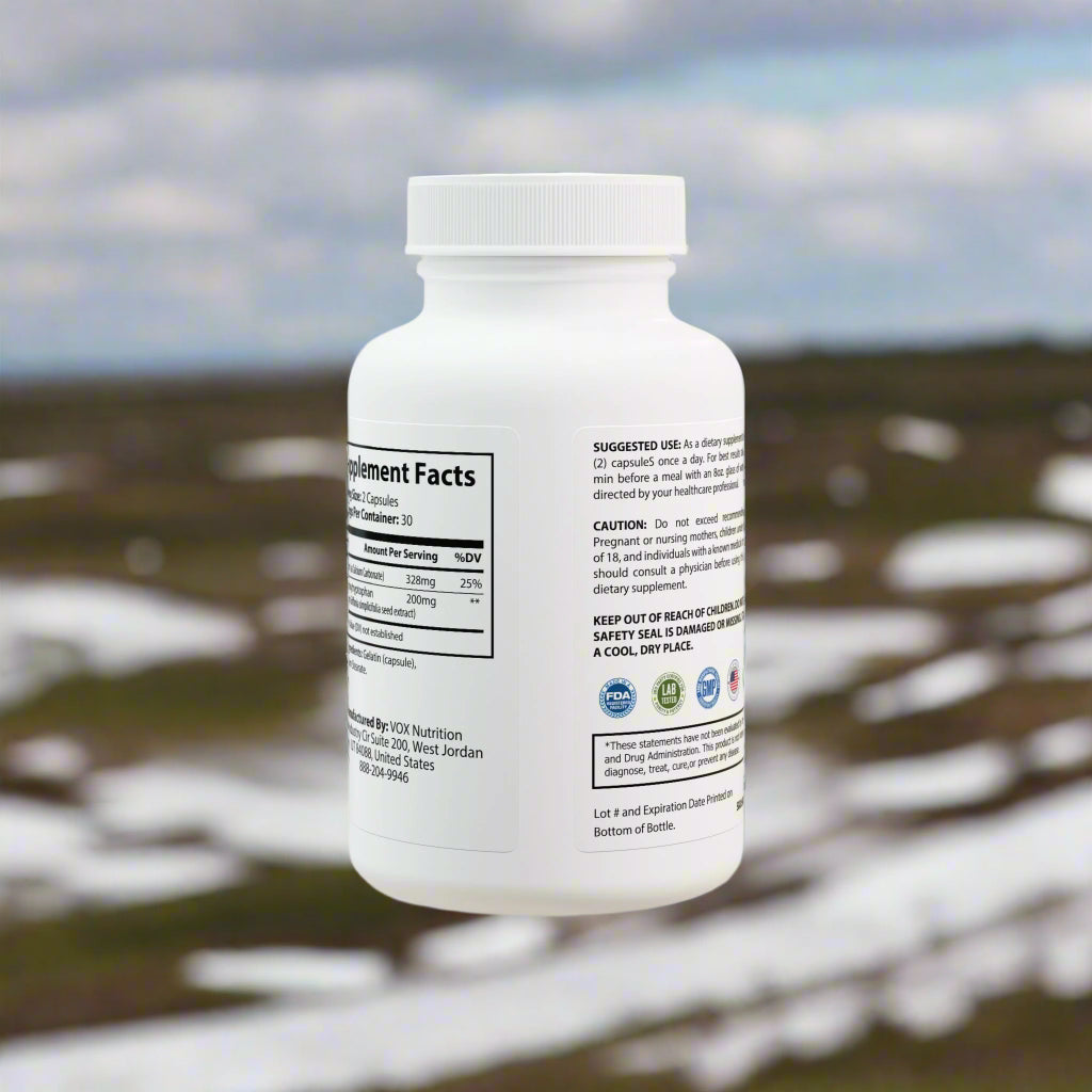 Supplement bottle with label on a white background