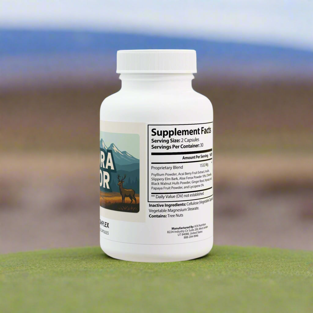 Supplement bottle with label on a white background