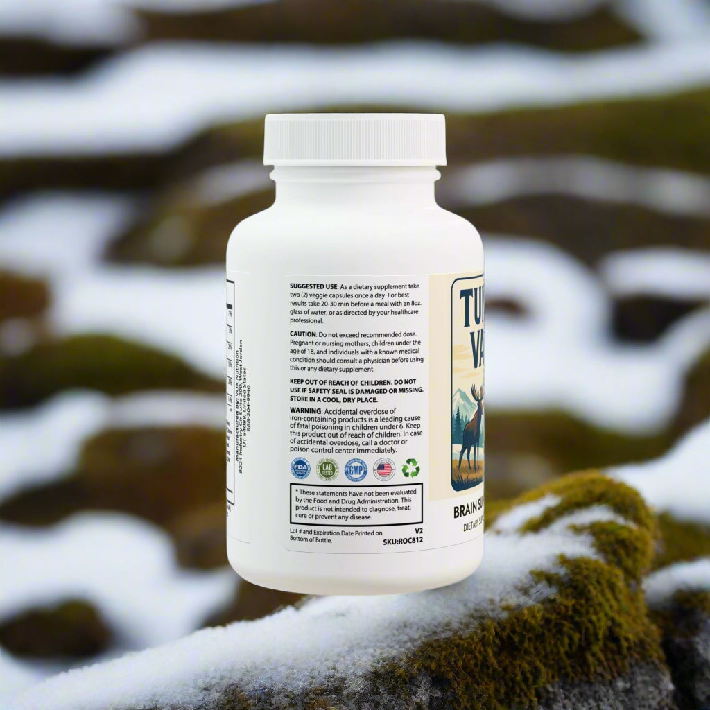 Supplement bottle with label on a white background