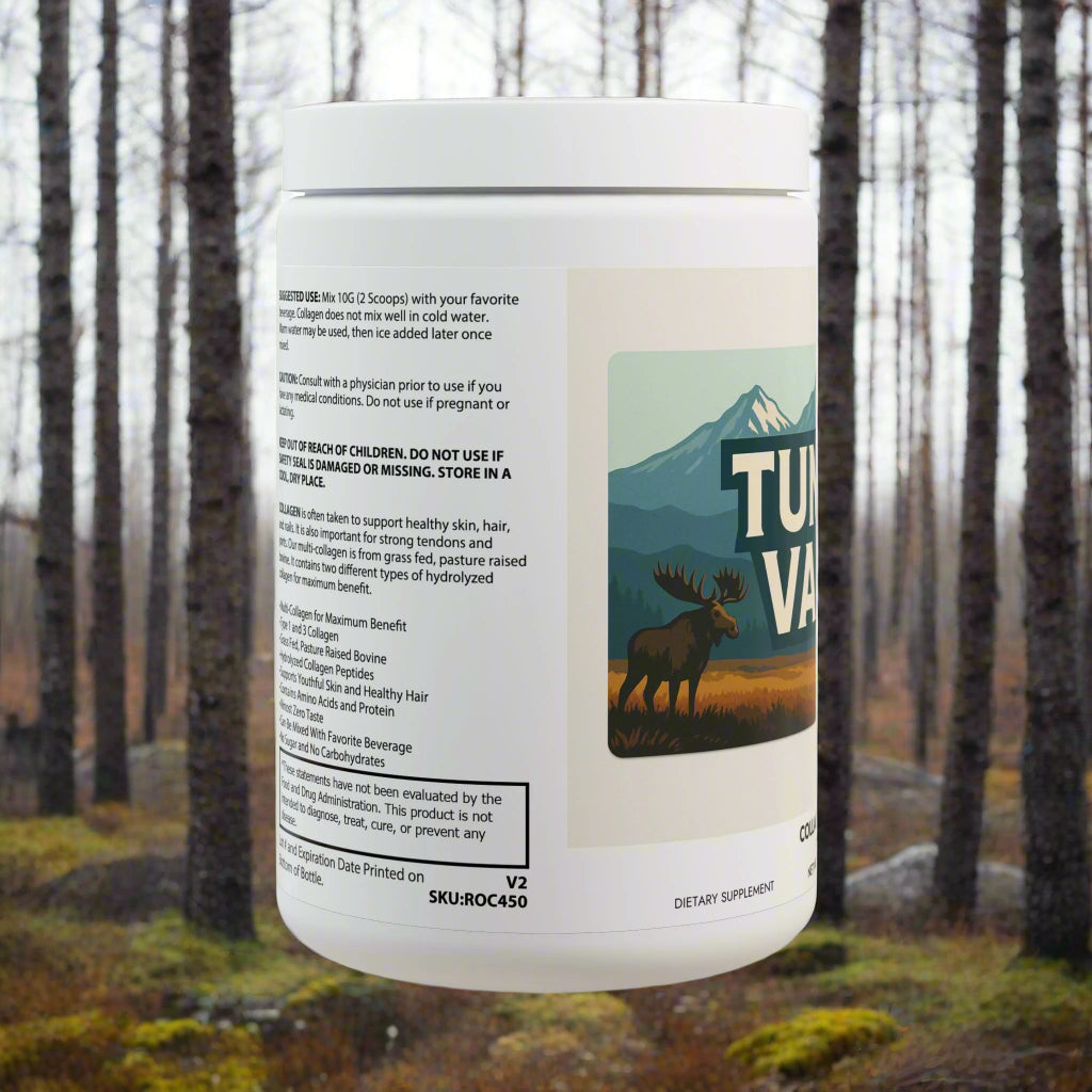 Supplement container with a moose illustration on a white background