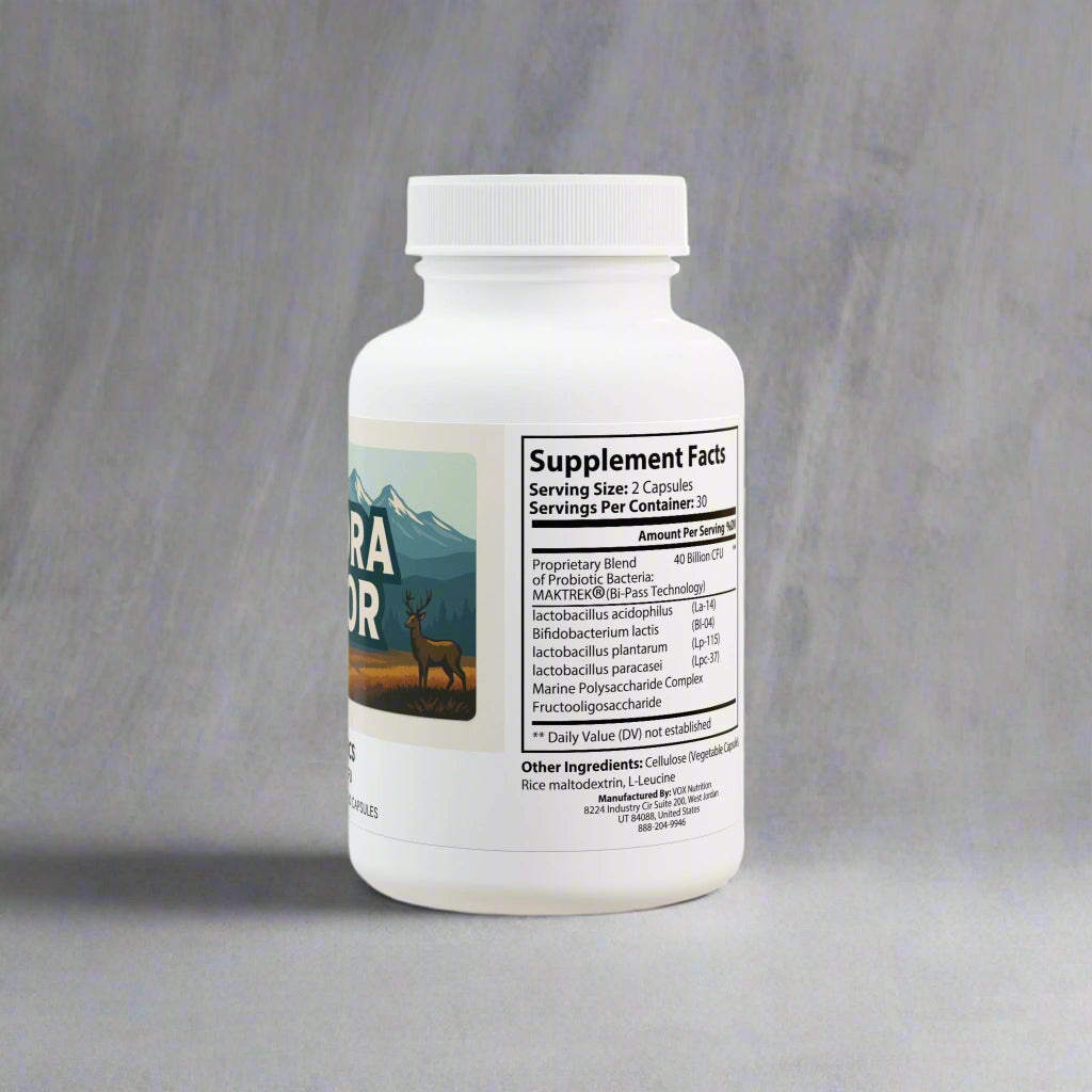 Supplement bottle with label on a white background