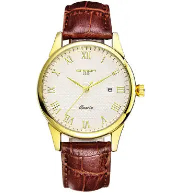 Fashionable Waterproof Couple Watches with Leather Strap