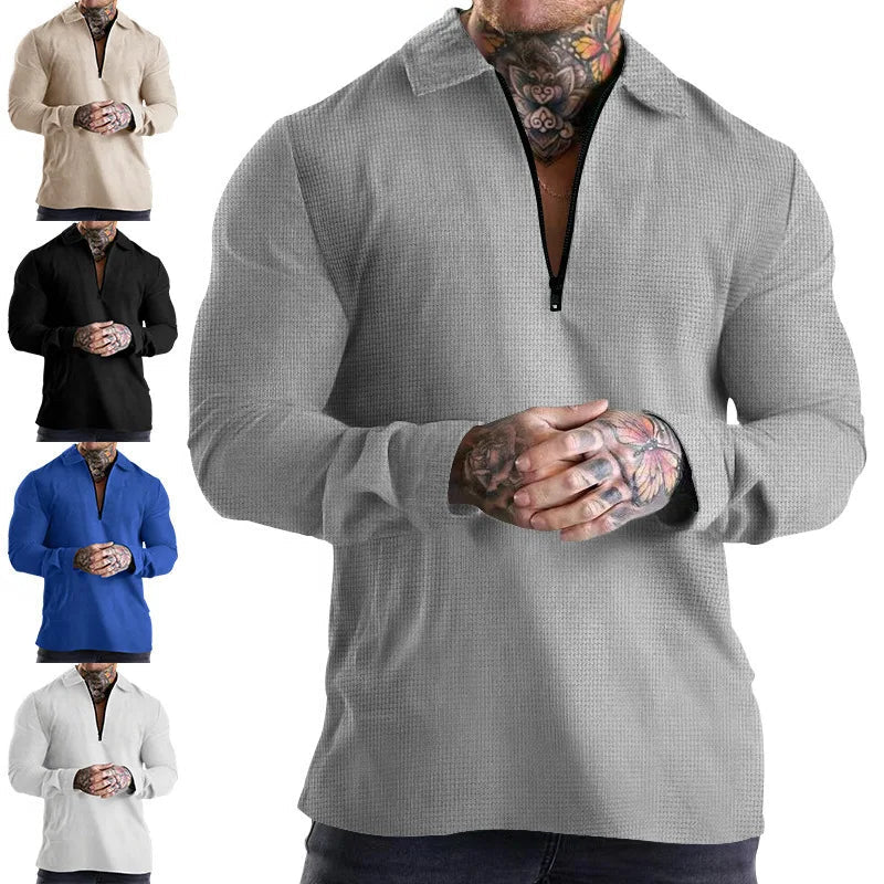 Sweatshirts Men Tops Turn Down Collar Zipper Polo Top Full Sleeve Casual Regular Solid Sweatshirt Splice Simple Autumn Winter - Premium  from Lizard Vigilante - Just $0.99! Shop now at Lizard Vigilante