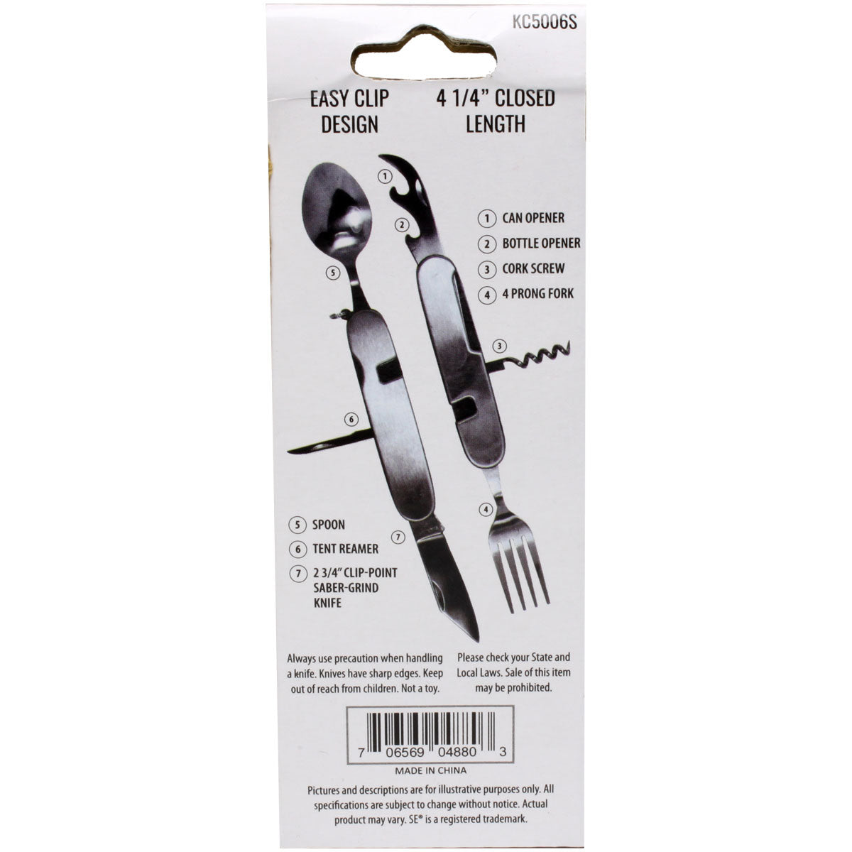 Knife Fork Spoon Combo Utility Tool with Can & Bottle Opener