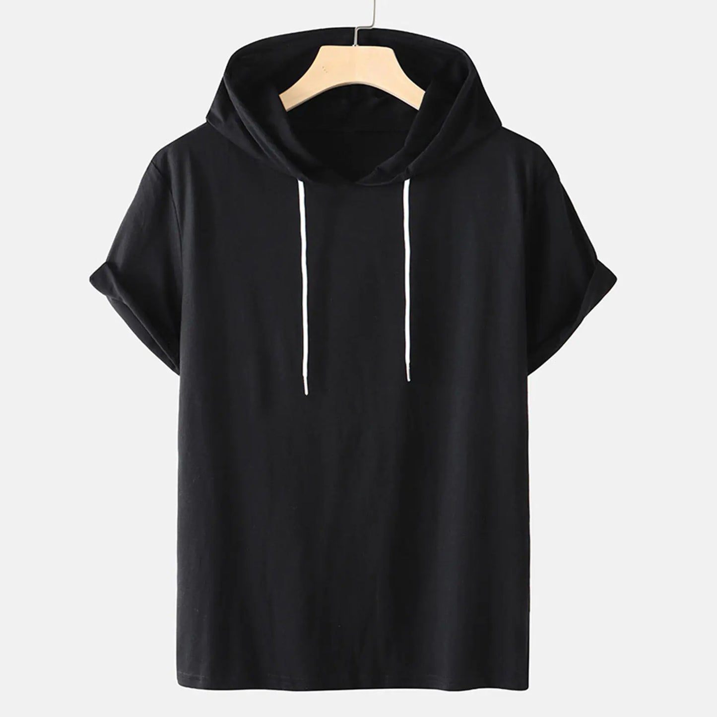 Plus Size Men's Hooded T-Shirts with Drawstring (Summer)