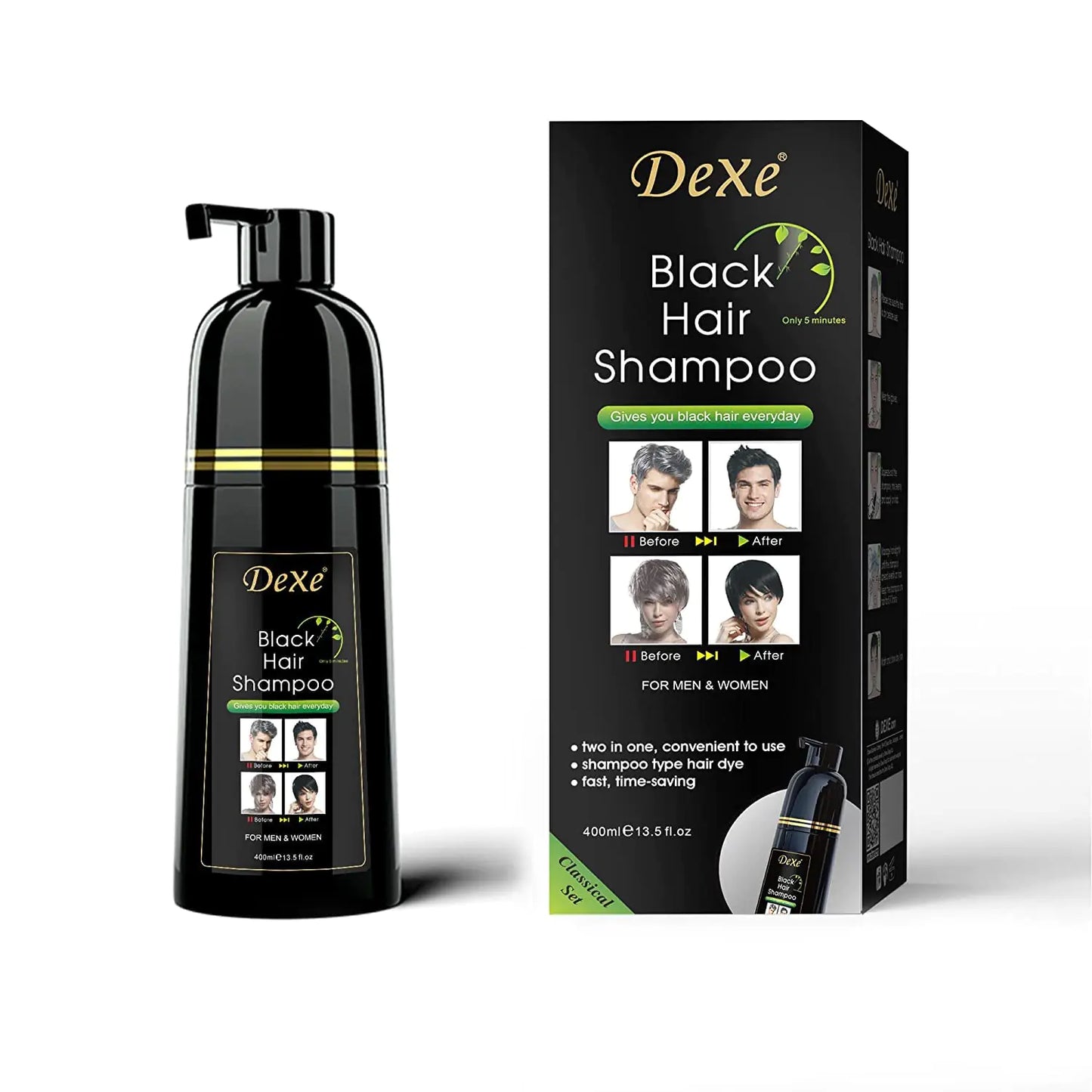 Dexe Hair Dye Shampoo 14.1 Fl Oz Gray Hair Coverage Black Hair Dye Hair Color Shampoo Black Hair Shampoo for Men & Women