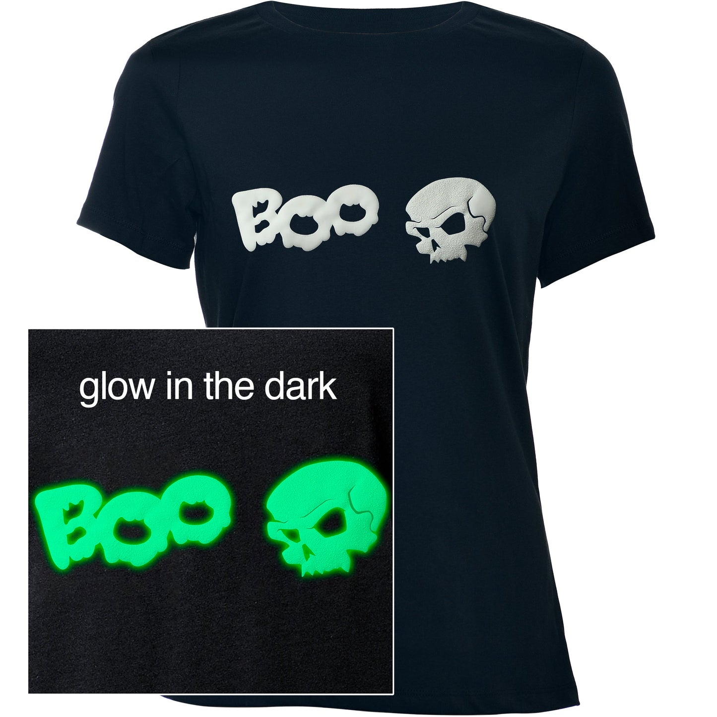 Skull Boo Glow in the Dark Puff Halloween Tee Shirt