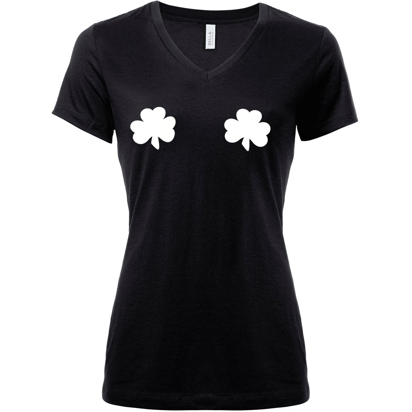 Lucky Glow in the Dark Shamrocks Black V-Neck Boobies Tee Shirt