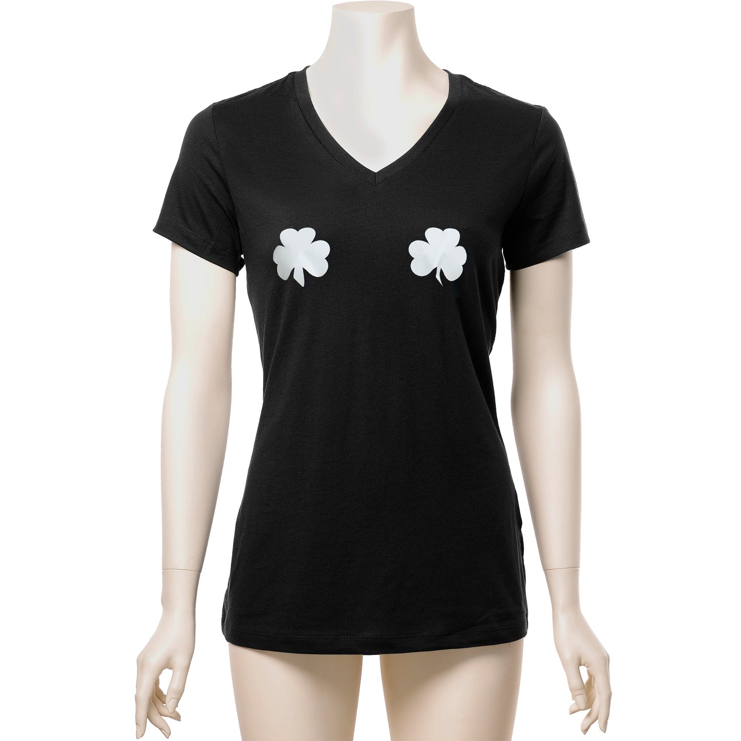 Lucky Glow in the Dark Shamrocks Black V-Neck Boobies Tee Shirt