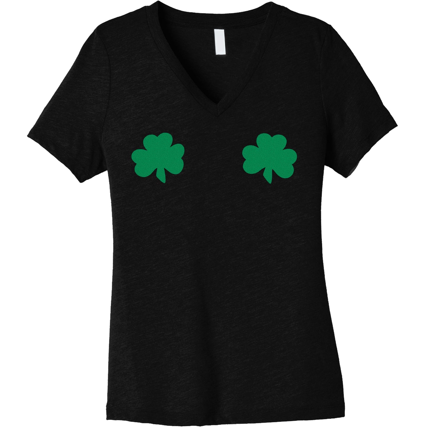 Lucky Green Shamrocks Black V-Neck Boobies Tee Shirt