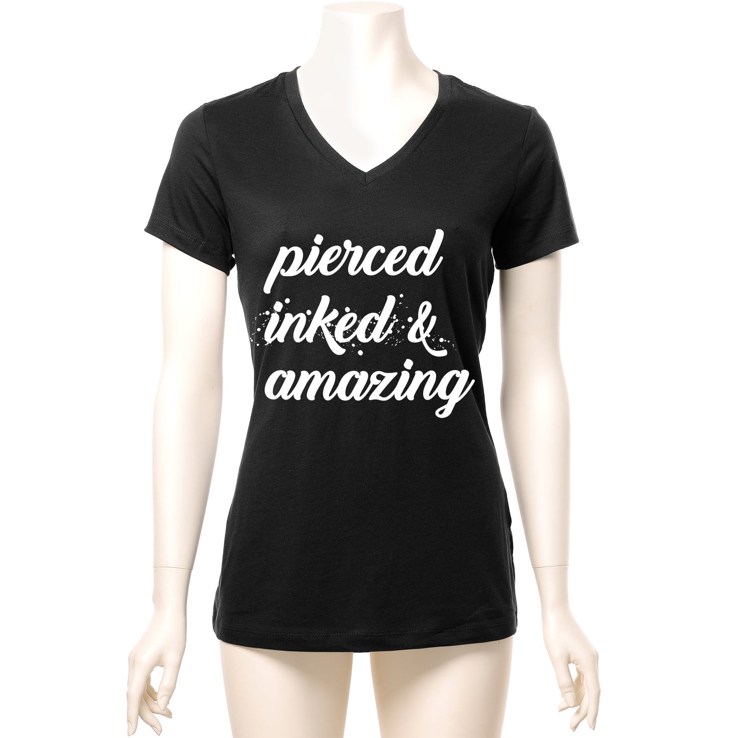 Pierced Inked & Amazing Black Tapered V-Neck Tee Shirt