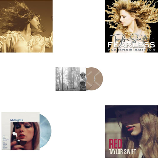 Folklore (X) (Beige Vinyl/2LP) & Fearless (Taylor's Version) (Gold Vinyl/3LP) & Midnights (X) (Moonstone Blue LP Vinyl) & Red & Fearless Platinum Edition