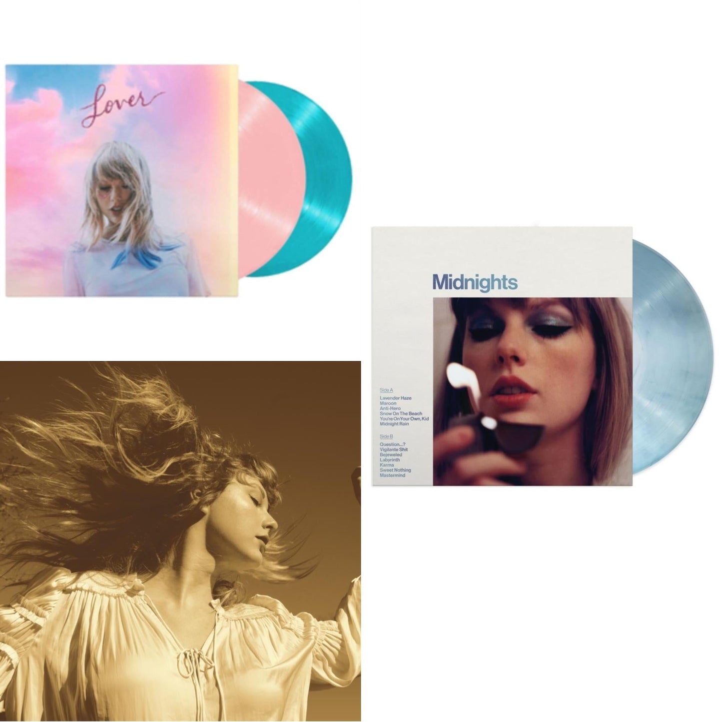 Fearless (Taylor's Version) (Gold Vinyl/3LP) & Midnights (X) (Moonstone Blue LP Vinyl) & Lover