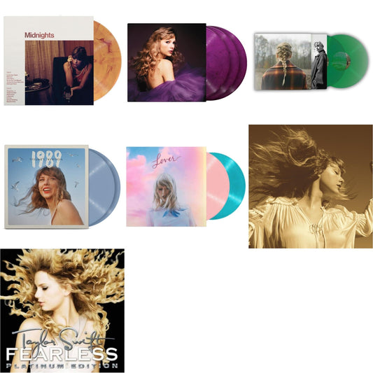 Taylor Swift - Taylor Swift - Evermore (Translucent Green Vinyl/2LP) & Fearless (Taylor's Version) (Gold Vinyl/3LP) & Midnights (X) (Blood Moon LP Vinyl) & Speak Now (Taylor's Version) (Orchid Marbled Vinyl/3LP) & 1989 (Taylor's Version) (2LP/Crystal