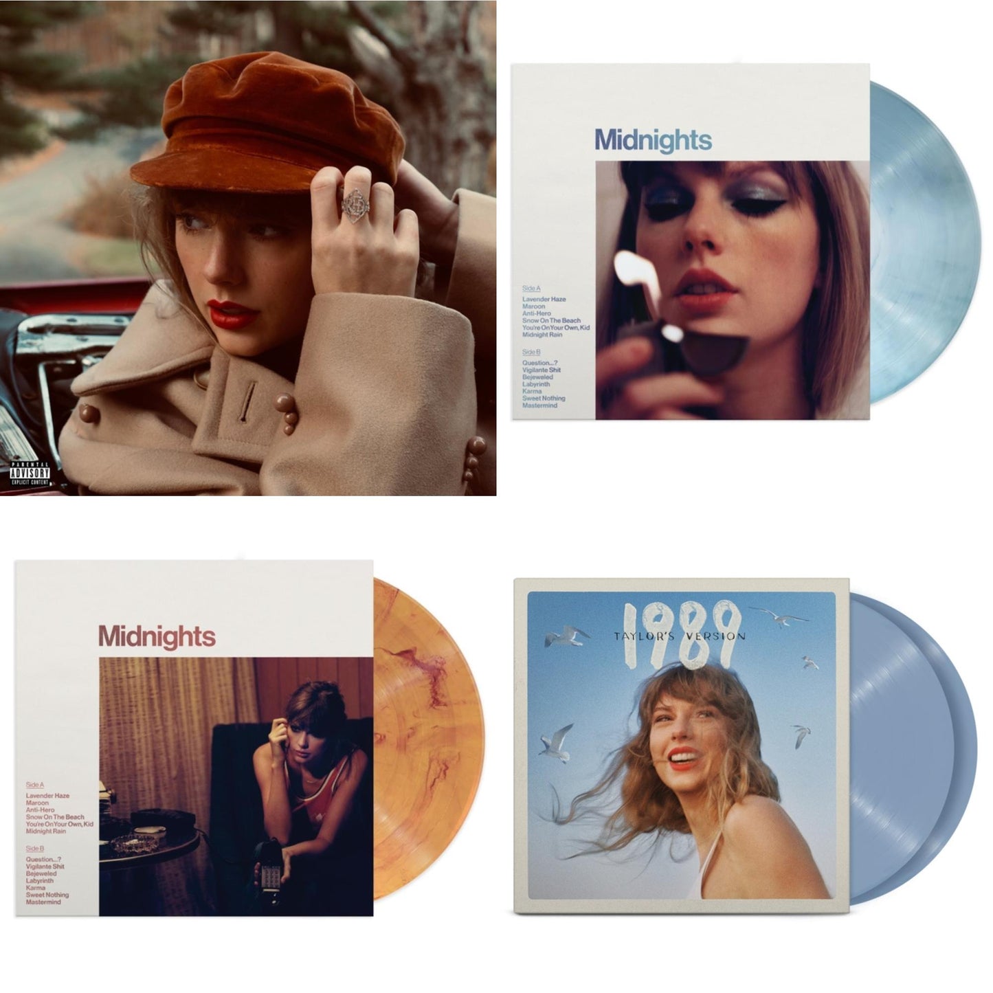 Red (Taylor's Version) (4LP) & Midnights (X) (Moonstone Blue LP Vinyl) & Midnights (X) (Blood Moon LP Vinyl) & 1989 (Taylor's Version) (2LP/Crystal Skies Blue Vinyl)