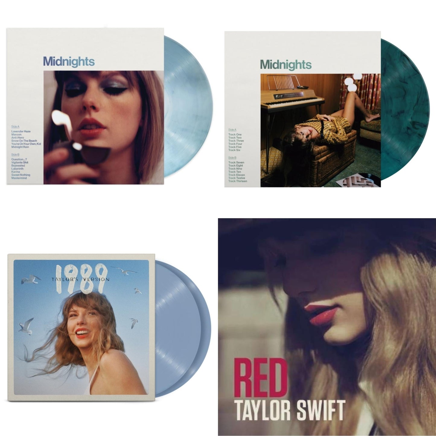 Midnights (X) (Moonstone Blue LP Vinyl) & Midnights (X) (Jade Green LP Vinyl) & 1989 (Taylor's Version) (2LP/Crystal Skies Blue Vinyl) & Red