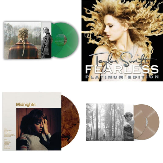 Folklore (X) (Beige Vinyl/2LP) & Taylor Swift - Evermore (Translucent Green Vinyl/2LP) & Midnights (X) (Mahogany Color LP Vinyl) & Fearless Platinum Edition