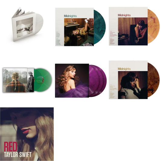Taylor Swift - Taylor Swift - Evermore (Translucent Green Vinyl/2LP) & Midnights (X) (Jade Green LP Vinyl) & Midnights (X) (Blood Moon LP Vinyl) & Midnights (X) (Mahogany Color LP Vinyl) & Speak Now (Taylor's Version) (Orchid Marbled Vinyl/3LP) &