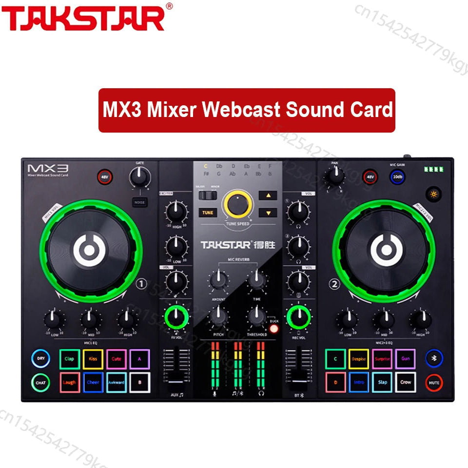 Takstar MX3 Mixer Webcast Sound Card on a white background

