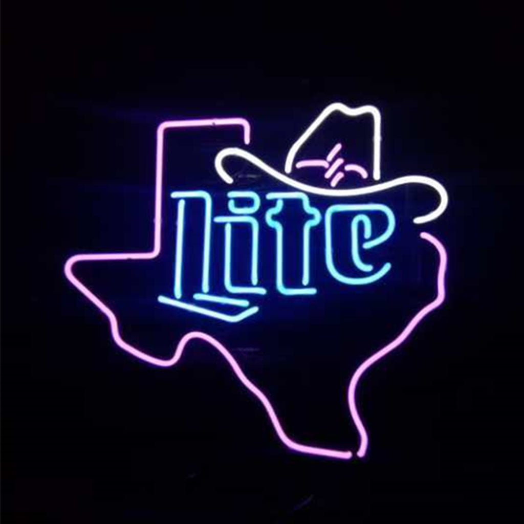 Miller Lite Cowboy Hat with Texas Maps Neon Signs