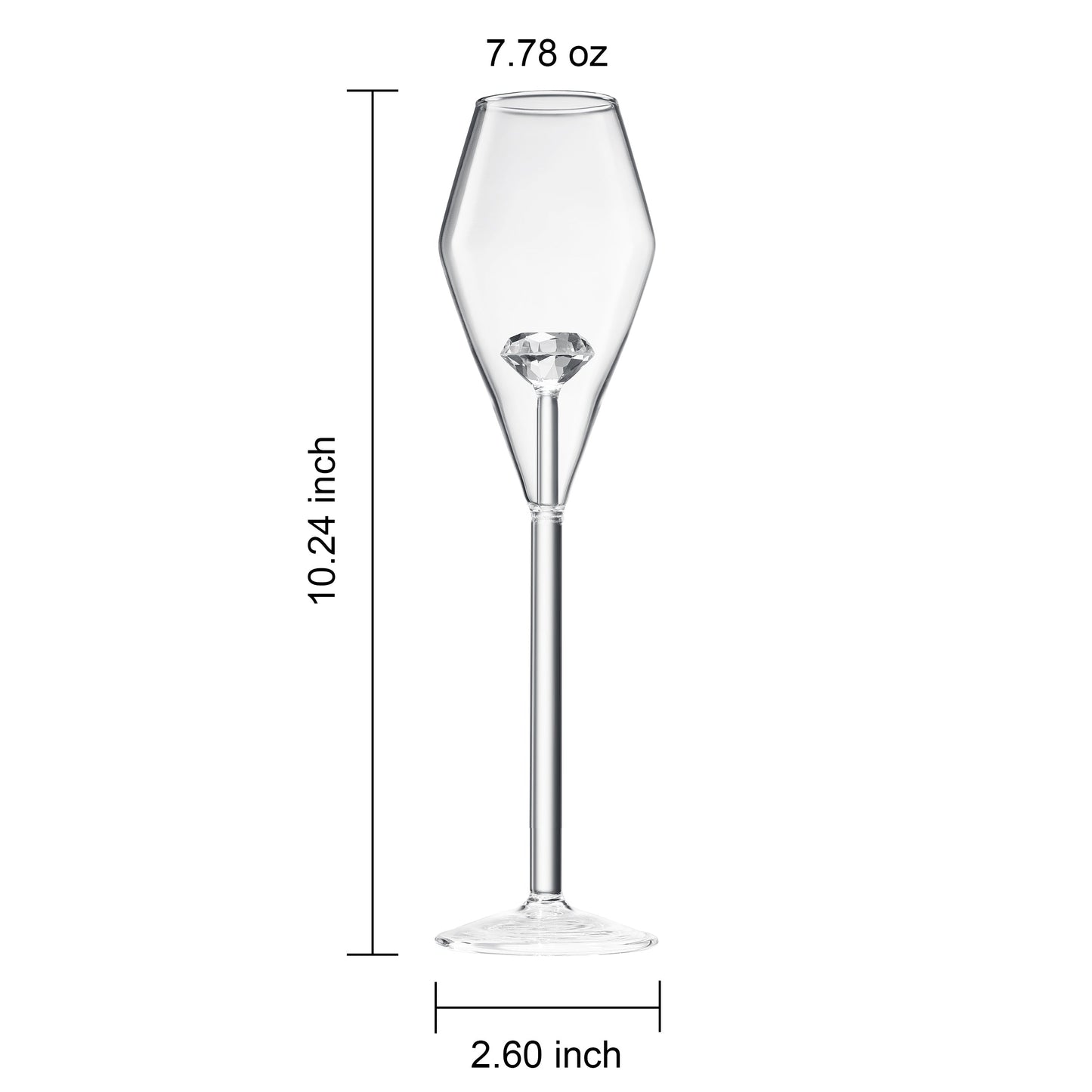 Champagne Flute Glassware | Set of 2, 7.8 OZ | Diamond Stemmed Glass, Gift for Her