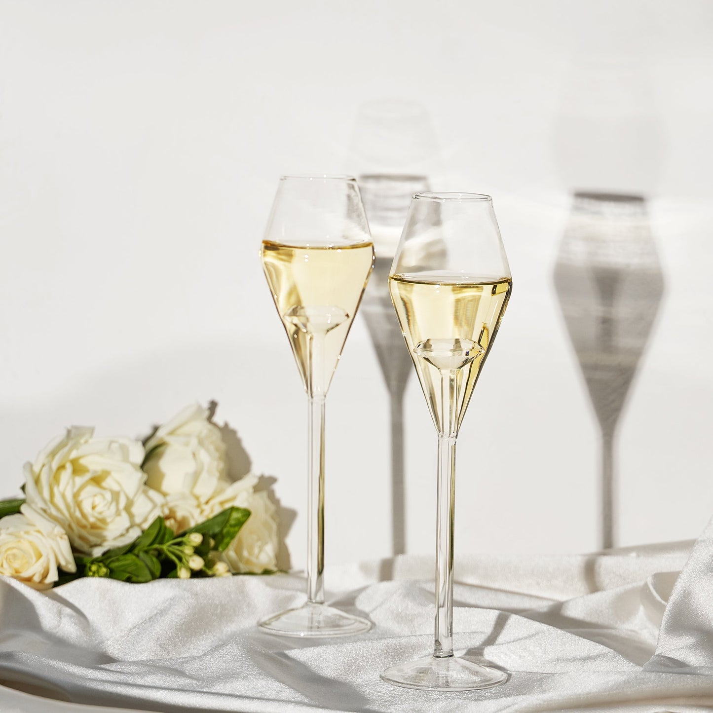 Champagne Flute Glassware | Set of 2, 7.8 OZ | Diamond Stemmed Glass, Gift for Her