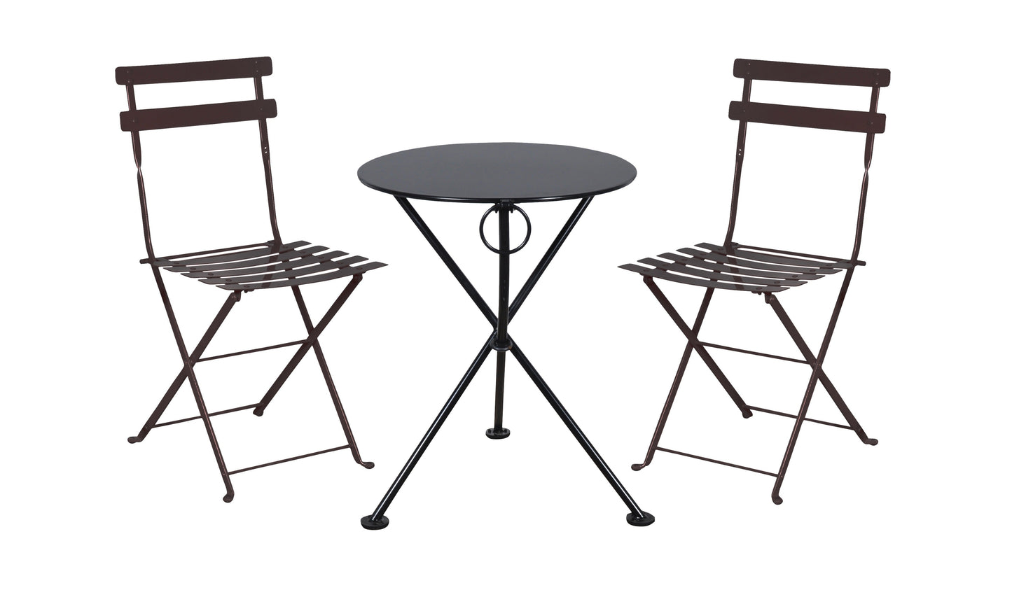 Three Piece Bistro Dining Set with 24" Round Powder Coated Steel Top and Two Paris Side Chairs