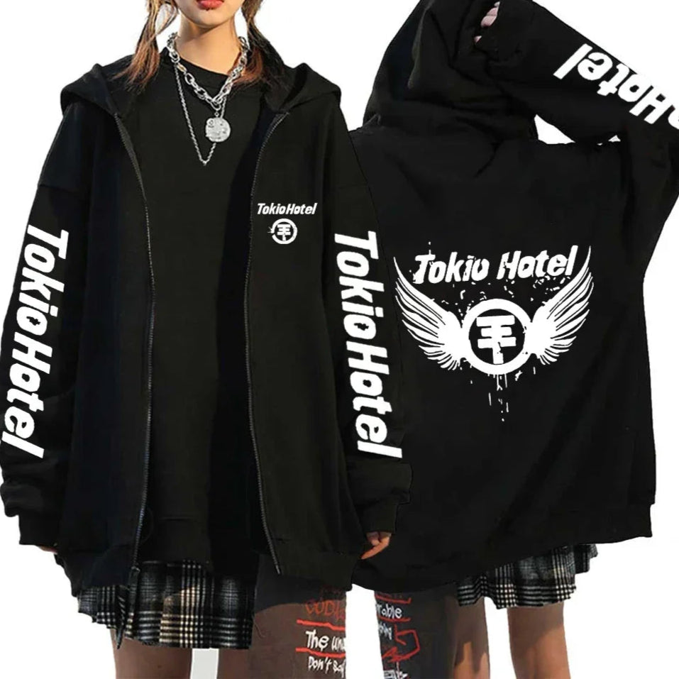 Tokio Hotel Hoodie – Unisex Harajuku Zip Up Jacket, Oversized Streetwear Sweatshirt, Fashionable Long Sleeve Zipper Hoodie for Men & Women - Premium T-shirt from Lizard Vigilante - Just $28.99! Shop now at Lizard Vigilante