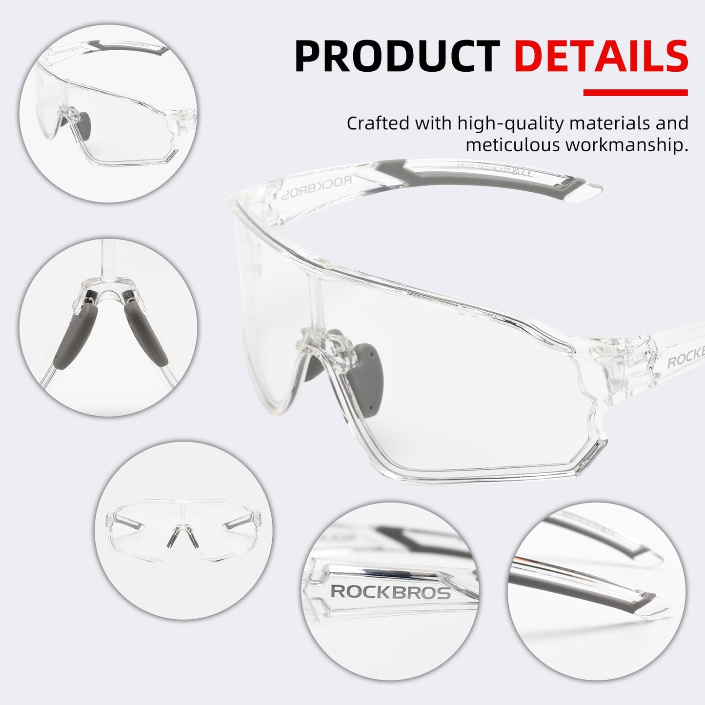 ROCKBROS Photochromic Sunglasses Thicken PC Lenses With UV400 Protection Coating