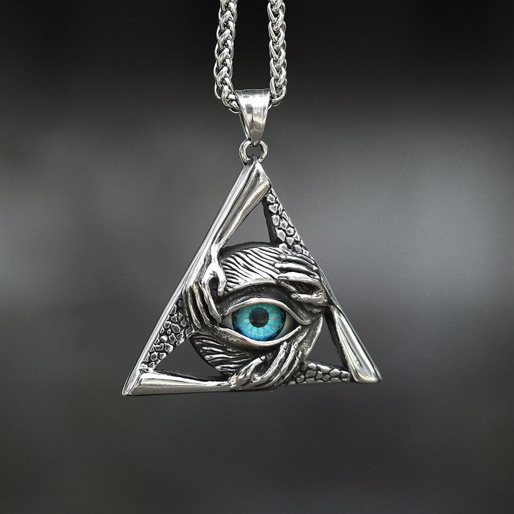 Triangular Evil Eye Skull Bones Stainless Steel Pendant