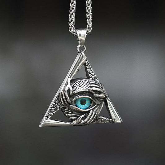 Triangular Evil Eye Skull Bones Stainless Steel Pendant