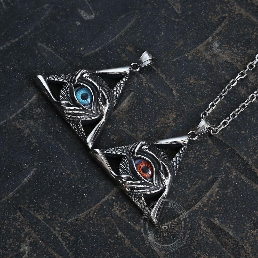 Triangular Evil Eye Skull Bones Stainless Steel Pendant