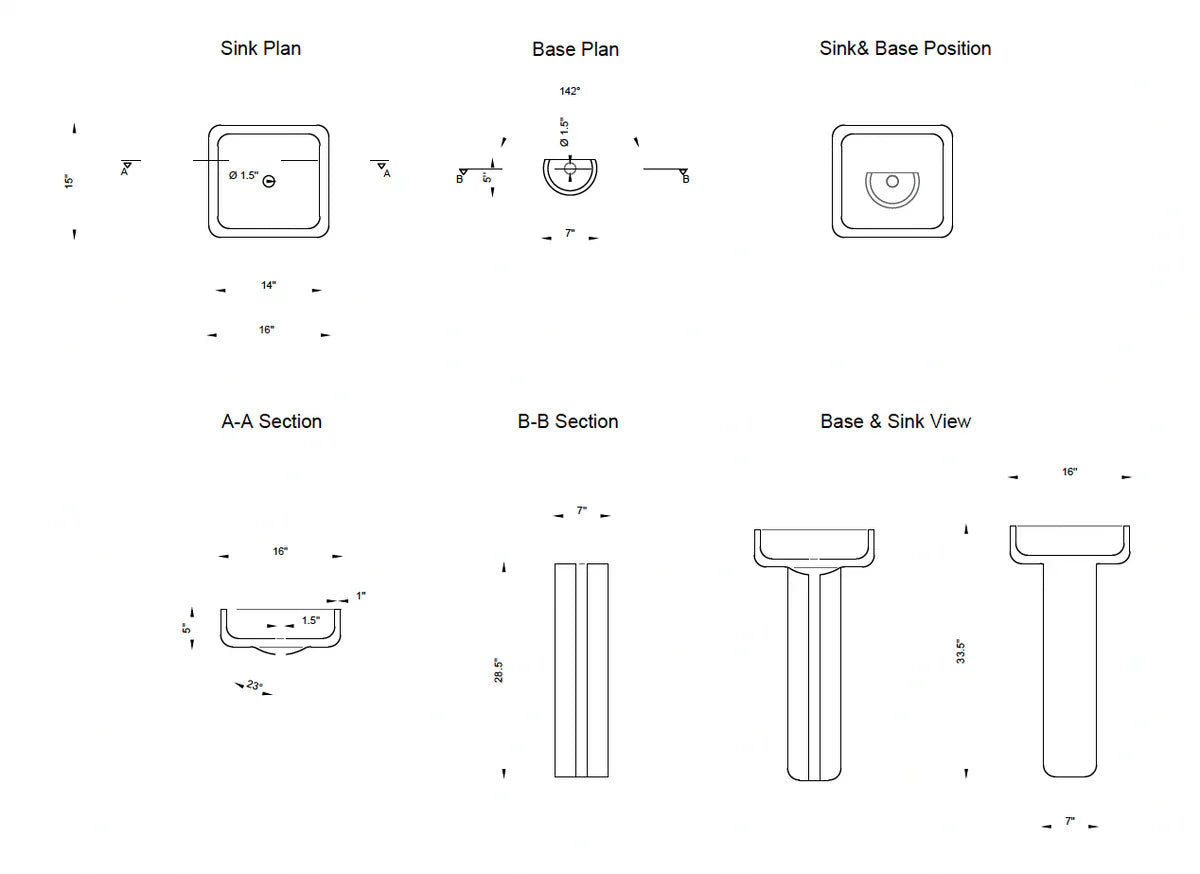 Troia Light Travertine Pedestal Stand-alone Sink Honed and Filled (W)15" (L)16" (H)33.5"
