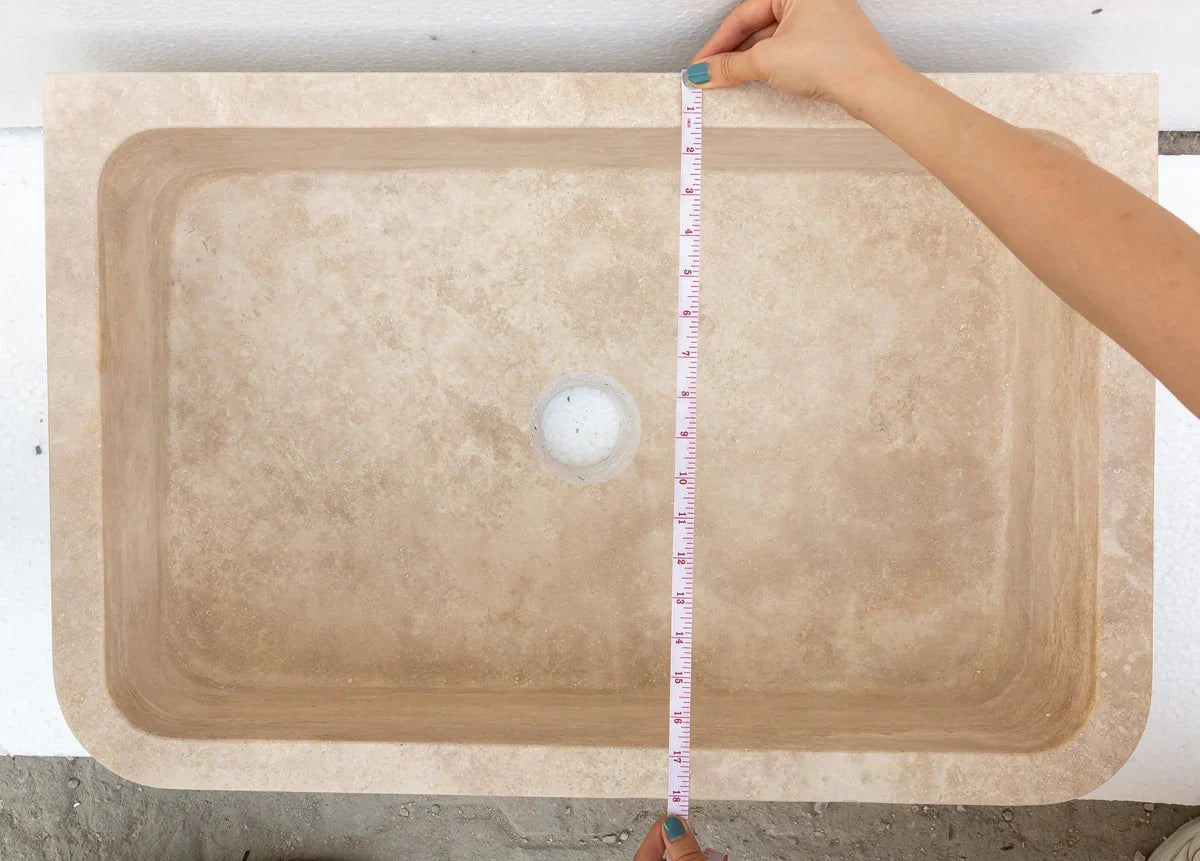 Troia Light Travertine Rectangular Farmhouse Kitchen Sink (W)18" (L)27.5" (H)7"