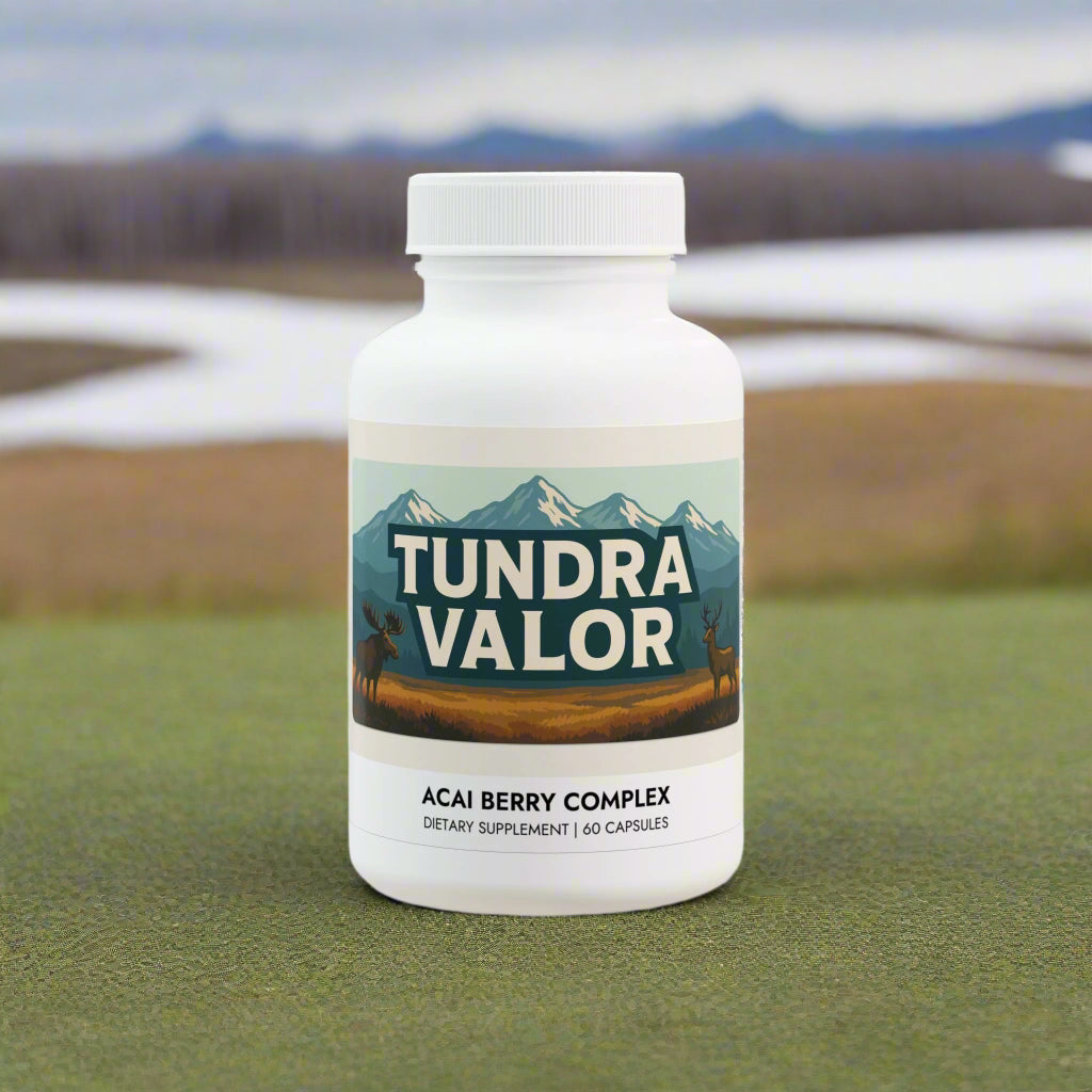 Tundra Valor Acai Berry Complex dietary supplement bottle on a white background