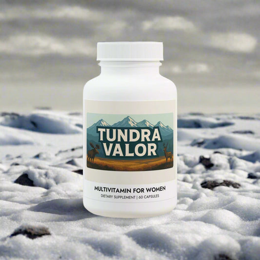 Tundra Valor multivitamin for women supplement bottle on a white background