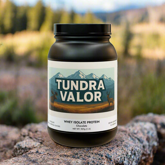 Tundra Valor whey isolate protein container on a white background