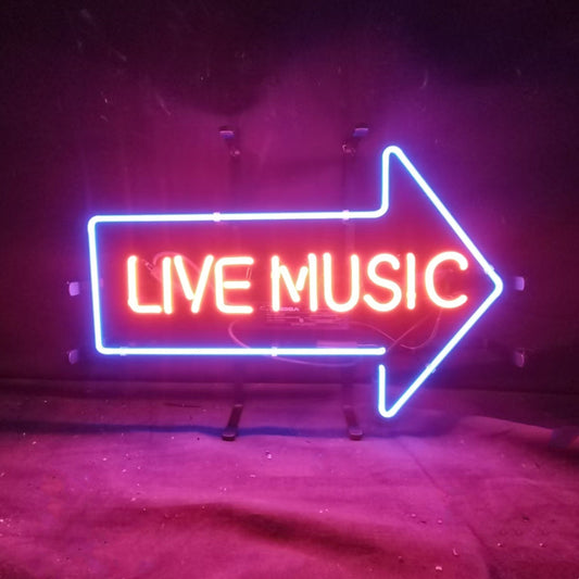 Live Music with Right Arrow Neon Signs
