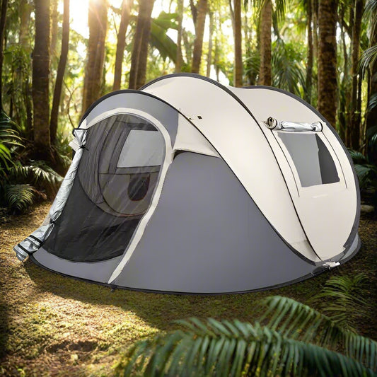 Two-tone gray and beige tent on a white background