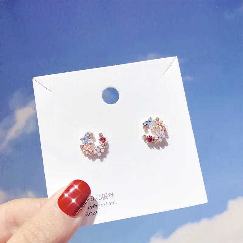 Petal Earrings, Pearl Studs, Colorful Drop Earrings