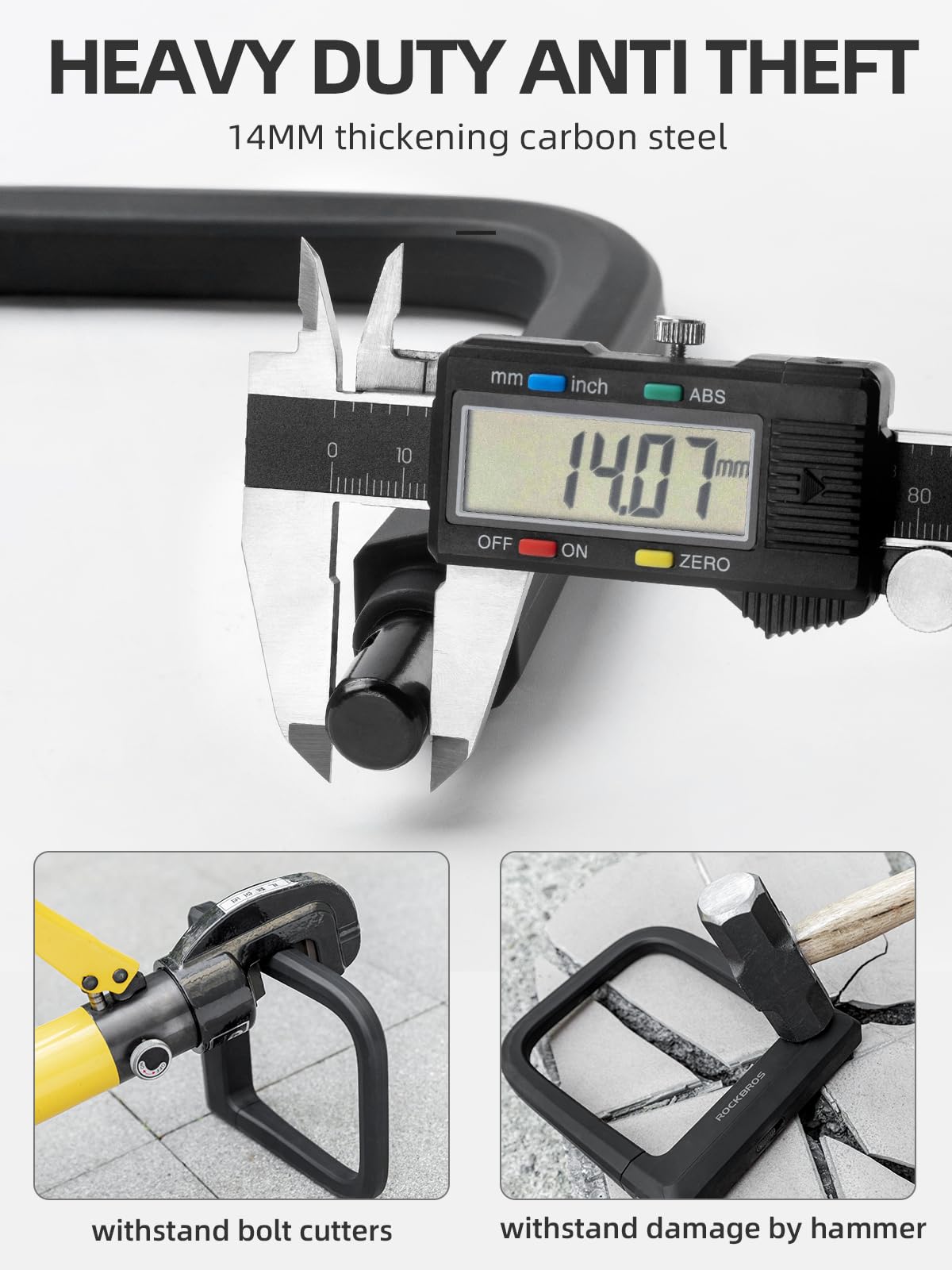 ROCKBROS Bike Lock Set Heavy Duty Bike U Lock with 4 Ft Security Steel Cable