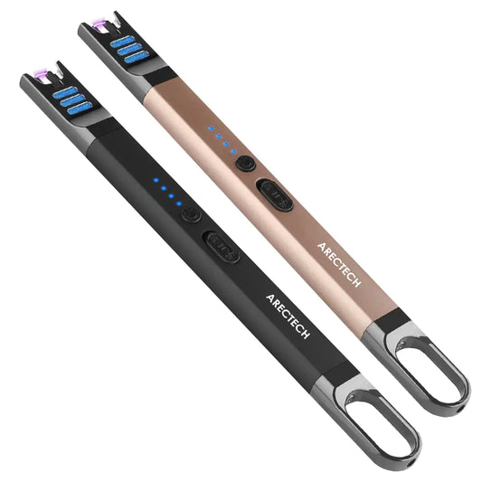 ARECTECH Lighter Electric Lighter Candle Lighter Rechargeable USB Lighter Long Gill Lighter for Candle Cooking Camping BBQs Fireworks (Black&Champagne Gold Pack of 2)